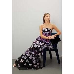 MARCHESA NOTTE Tiered Strapless Embroidered Floral Gown Dress- Sz 6, Retail $995